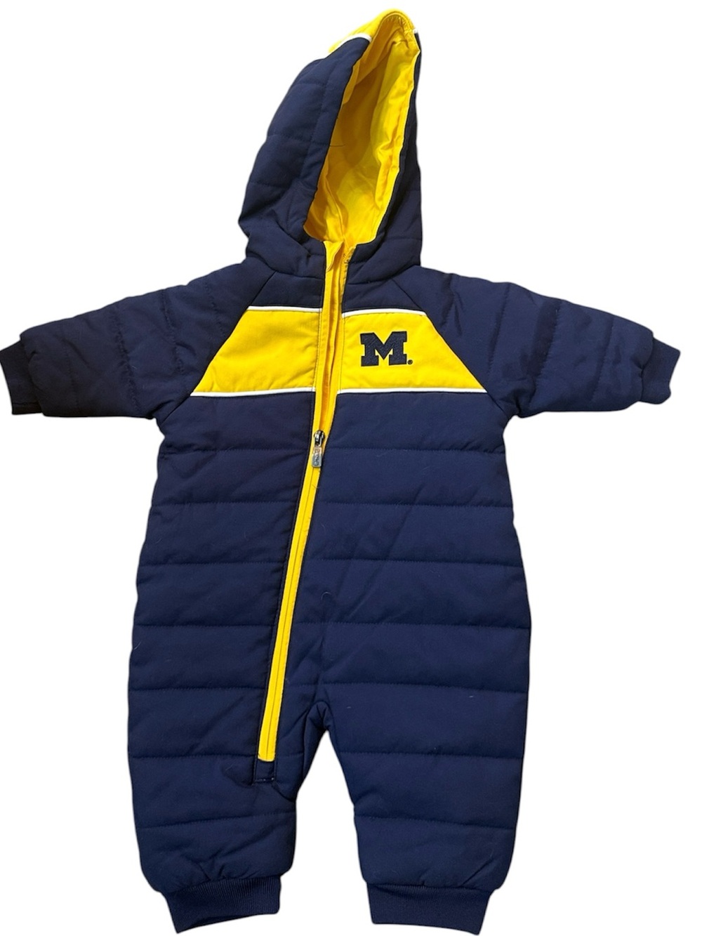 Michigan Wolverines Baby Snowsuit Hooded Puffer One Piece Maize Navy 3-6 Months
